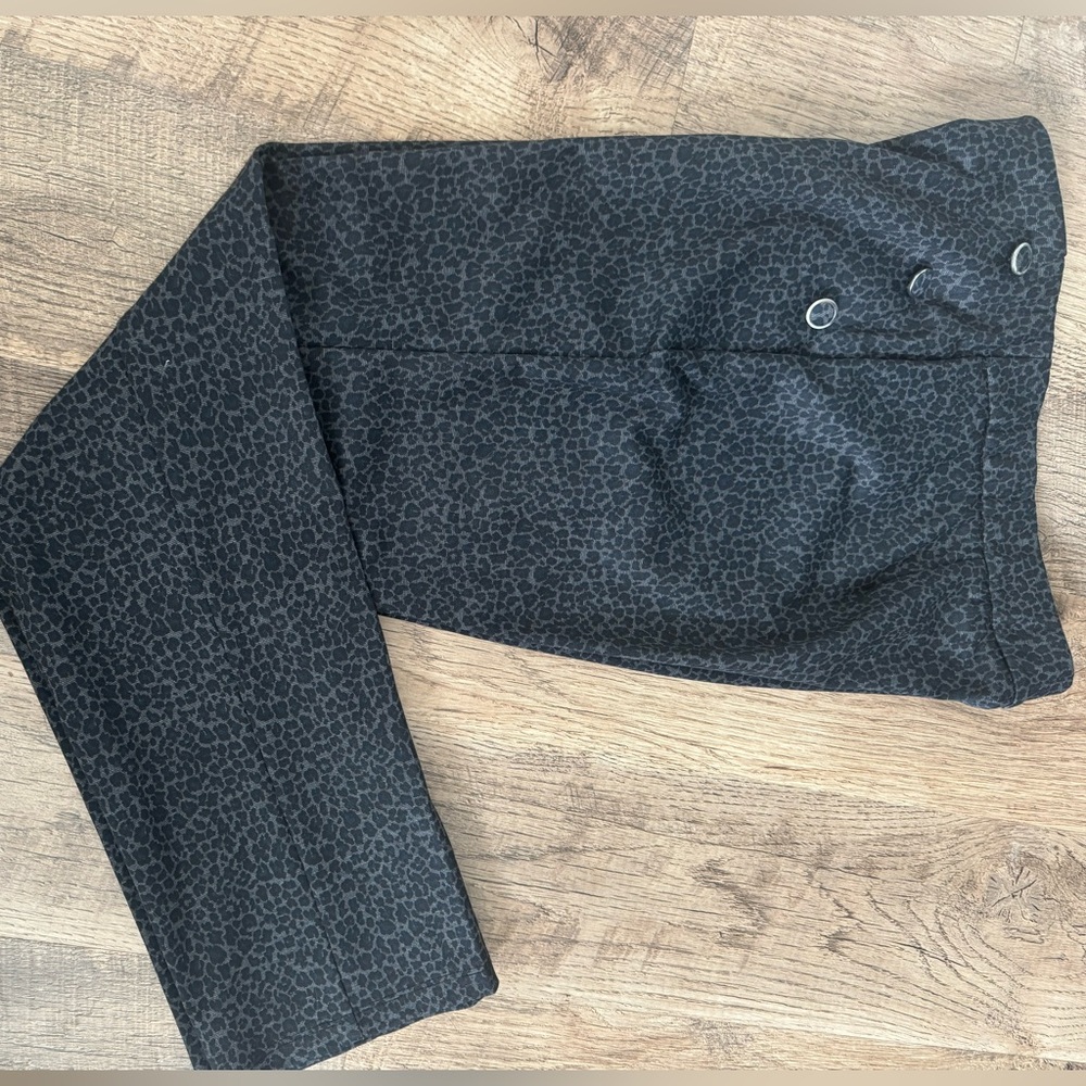 Leopard straight leg dress slacks.